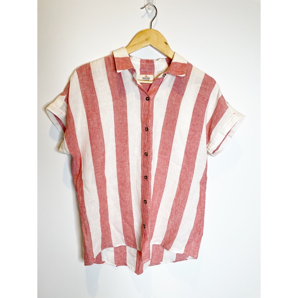 Marine Layer Linen Blend Stipe Shirt M
